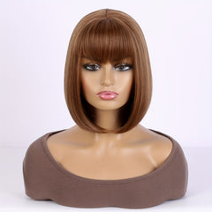 Short Straight Bob Wig With Bangs Synthetic Wig 12inch Cosplay Wigs