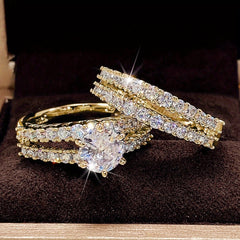 2 Pcs Bridal Wedding Rings 18K Plated 6 Prong Setting Zircon Rings For Women