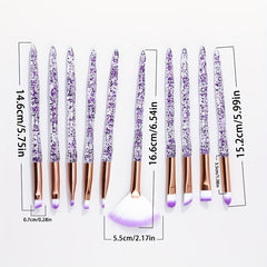 10pcs Crystal Glitter Makeup Brush Set Eye Shadow Eyebrow Blending Power