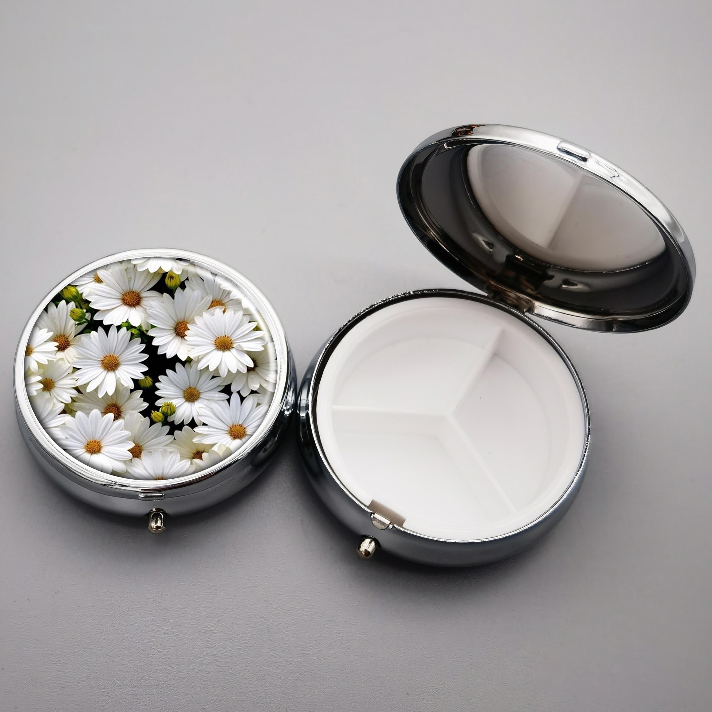 Flower Pill Case 3 Compartment Metal Organizer Portable Medicine Vitamin Holder