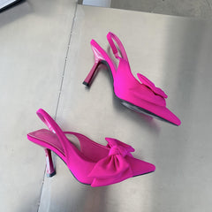 Women's Bowknot Stiletto Heels Point Toe Slingback Pumps