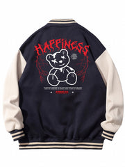 Letter Print Embroidery Varsity Jacket Men's Casual Block Button Up Jacket