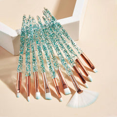 10pcs Crystal Glitter Makeup Brush Set Eye Shadow Eyebrow Blending Power