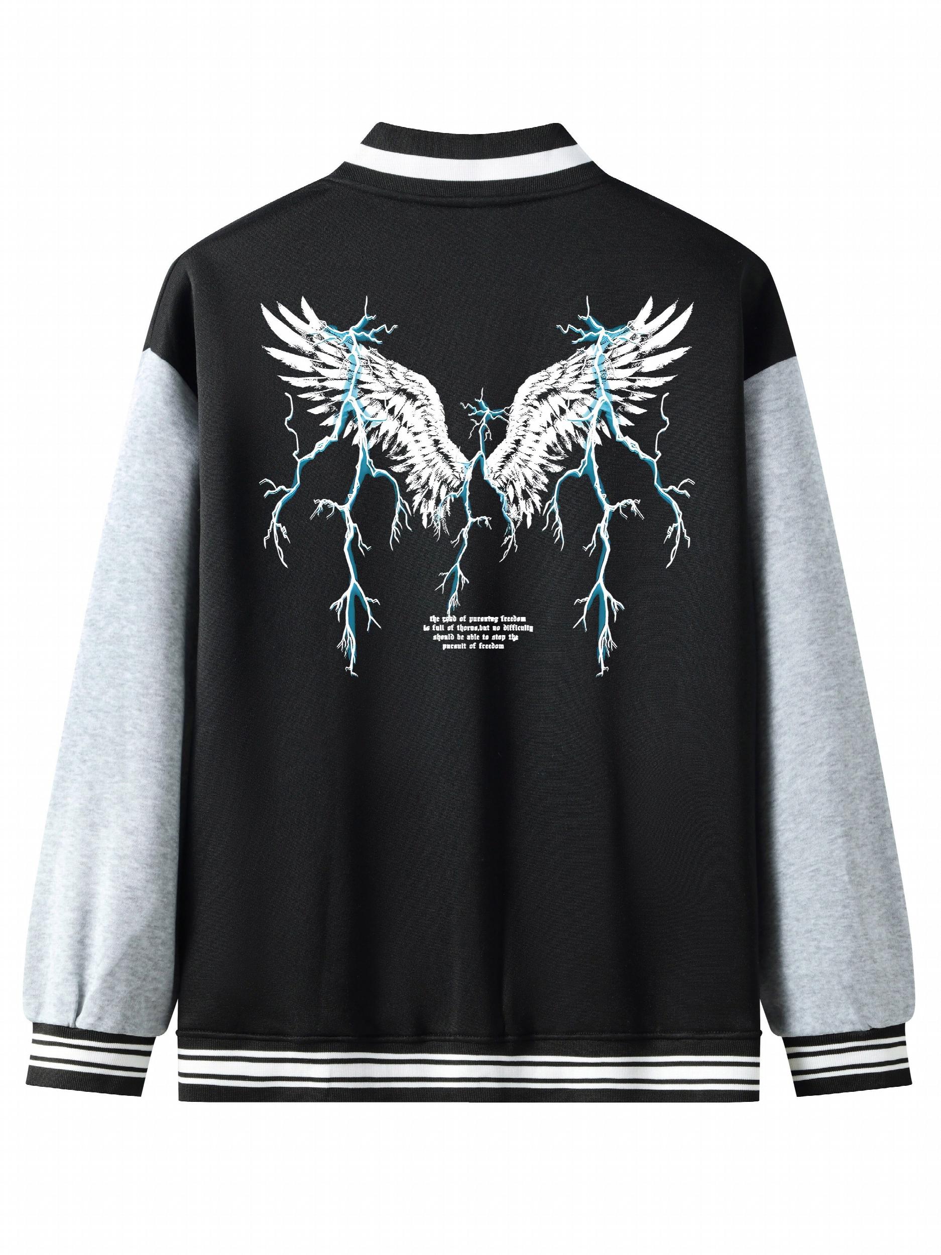 Lightning Wing Pattern Lightweight Varsity Jacket Men's Fall Winter