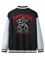 Letter Print Embroidery Varsity Jacket Men's Casual Block Button Up Jacket