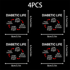 4pcs Diabetic Life UV DTF Waterproof Stickers Blood Sugar for DIY Crafts