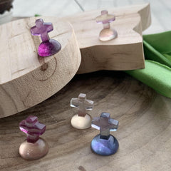 Rainbow Fluorite Gravestone Cross Carving Crystal Healing Stones