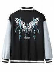 Lightning Wing Pattern Lightweight Varsity Jacket Men's Fall Winter