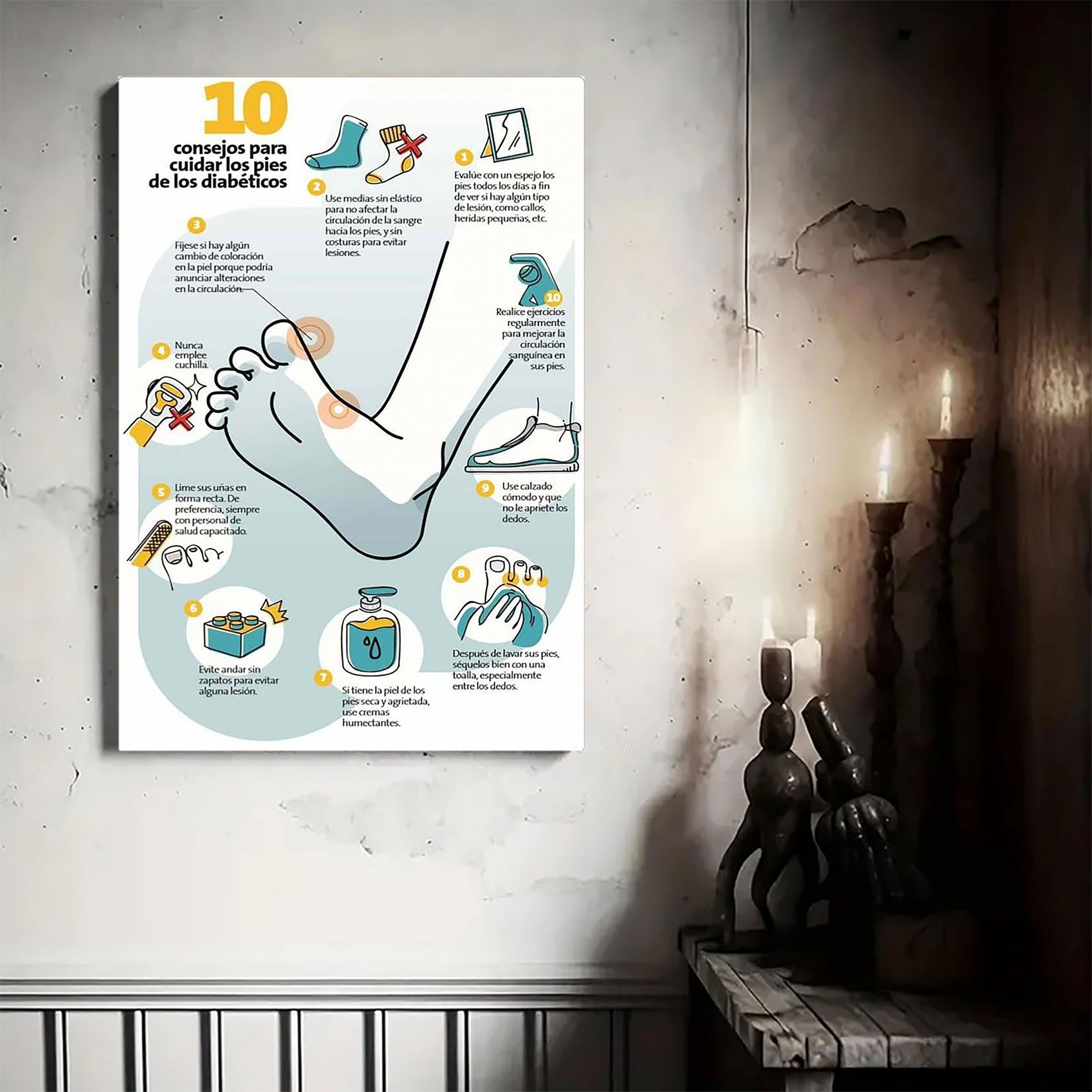 Diabetic Foot Care Educational Canvas Art Poster