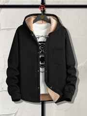 Men's Warm Fleece Hooded Jacket - Casual Medium Stretch Coat