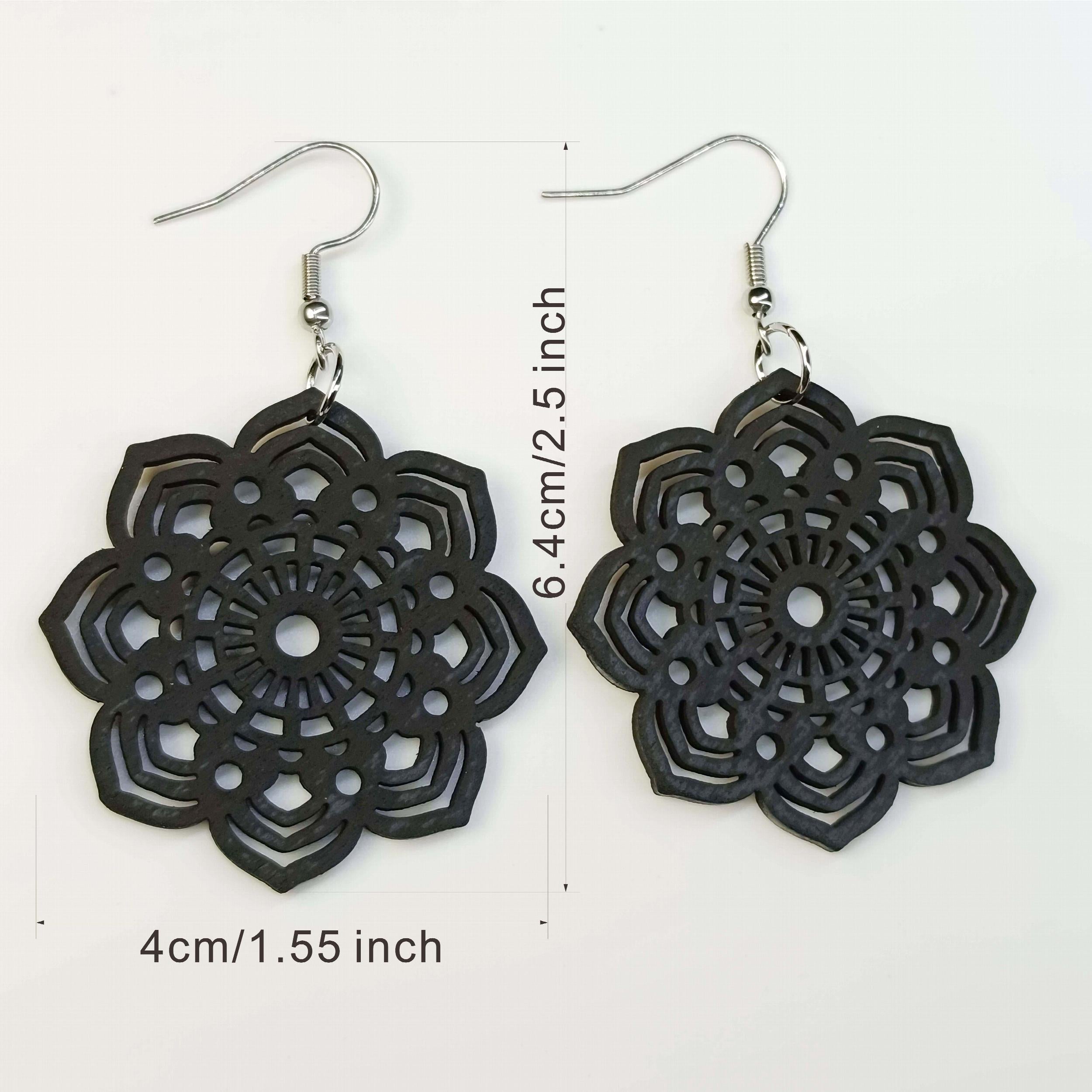 Flower Hollow Dangle Earrings Wooden Boho Style Gift