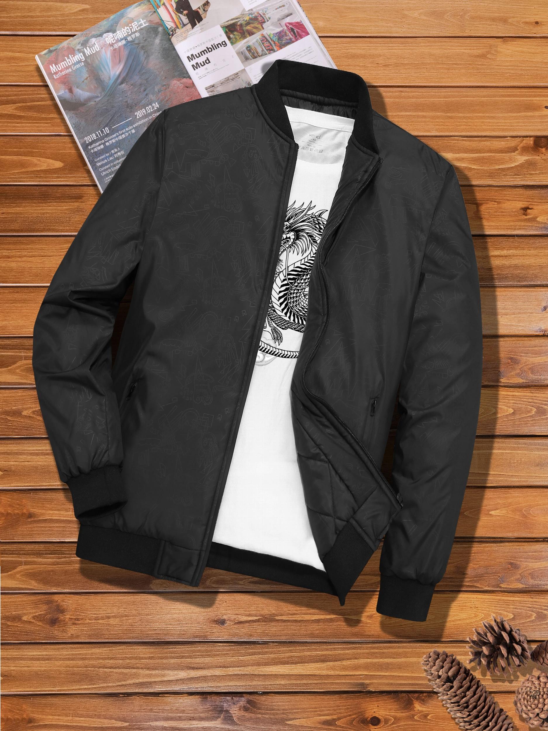 Men's All Over Print Winter Jacket Zip Up Cotton Padded for Fall Winter