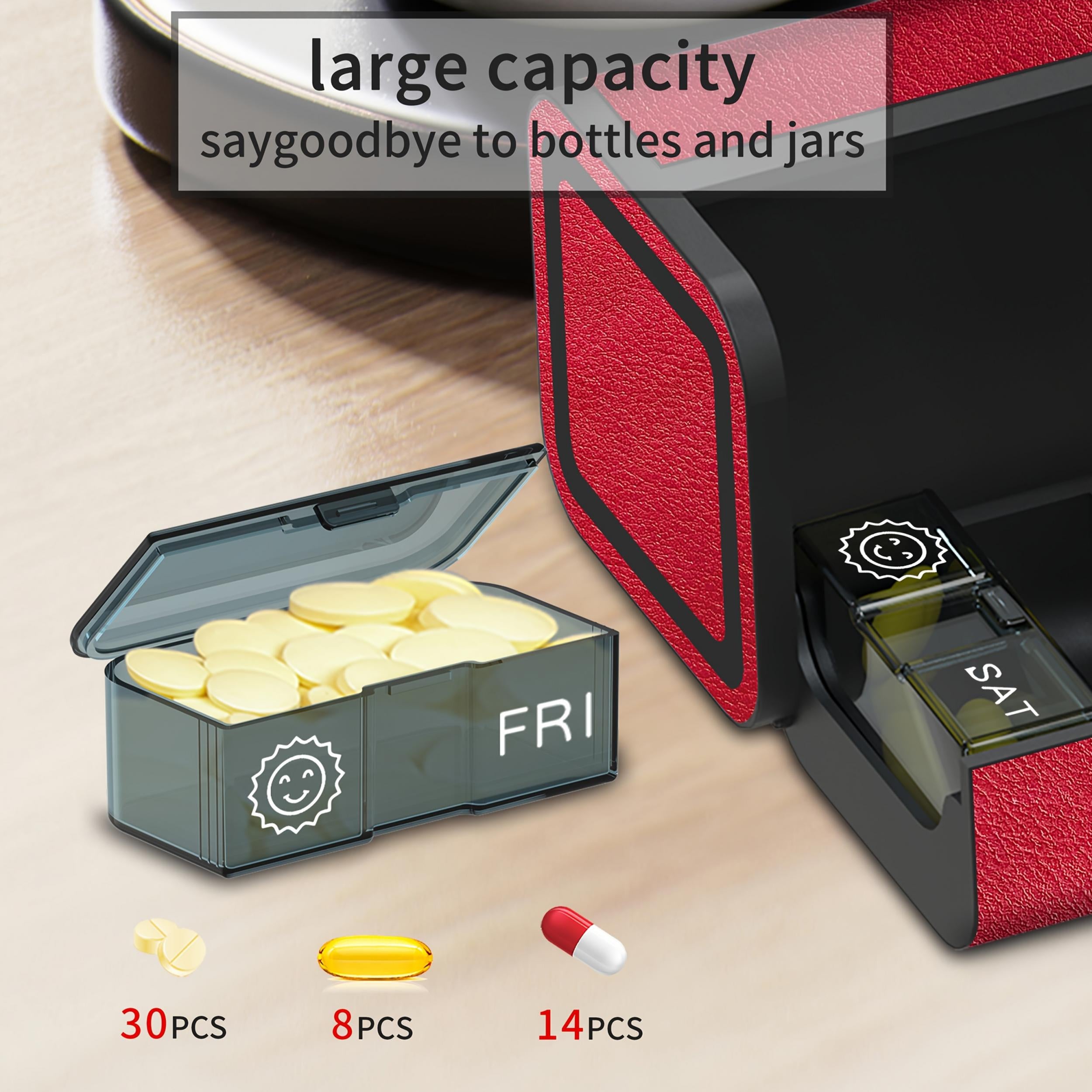 Portable 7-Day Pill Organizer AM PM Compartments Large Travel Medicine Box