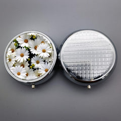 Flower Pill Case 3 Compartment Metal Organizer Portable Medicine Vitamin Holder