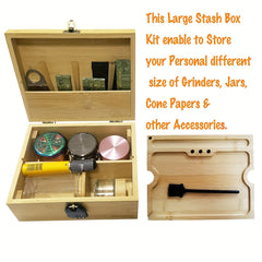 Wooden Storage Box With Tray Bamboo For Smoking Paper