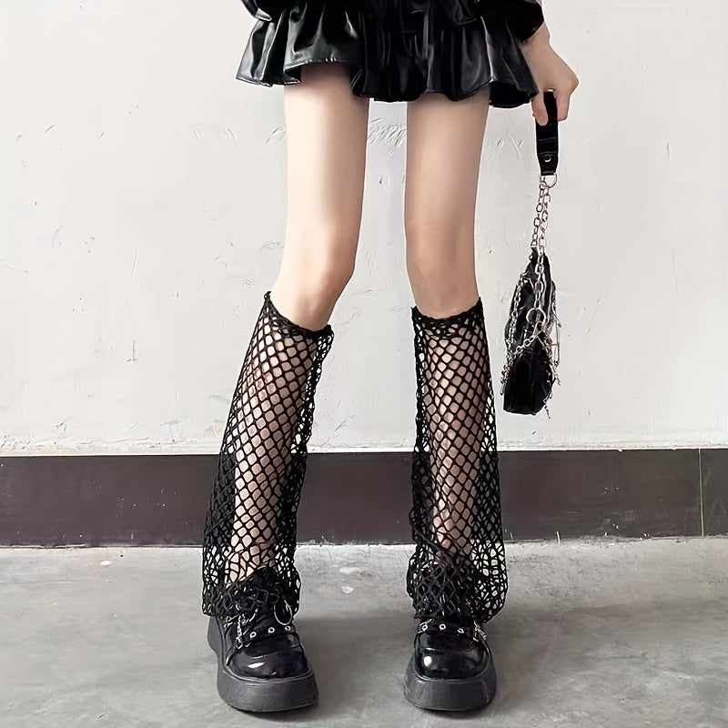 Solid Fishnet Leg Warmers Hollow Out All match Knee High Socks
