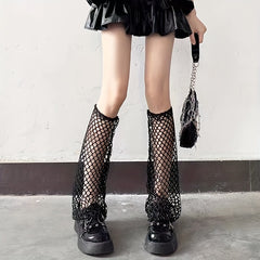Solid Fishnet Leg Warmers Hollow Out All match Knee High Socks