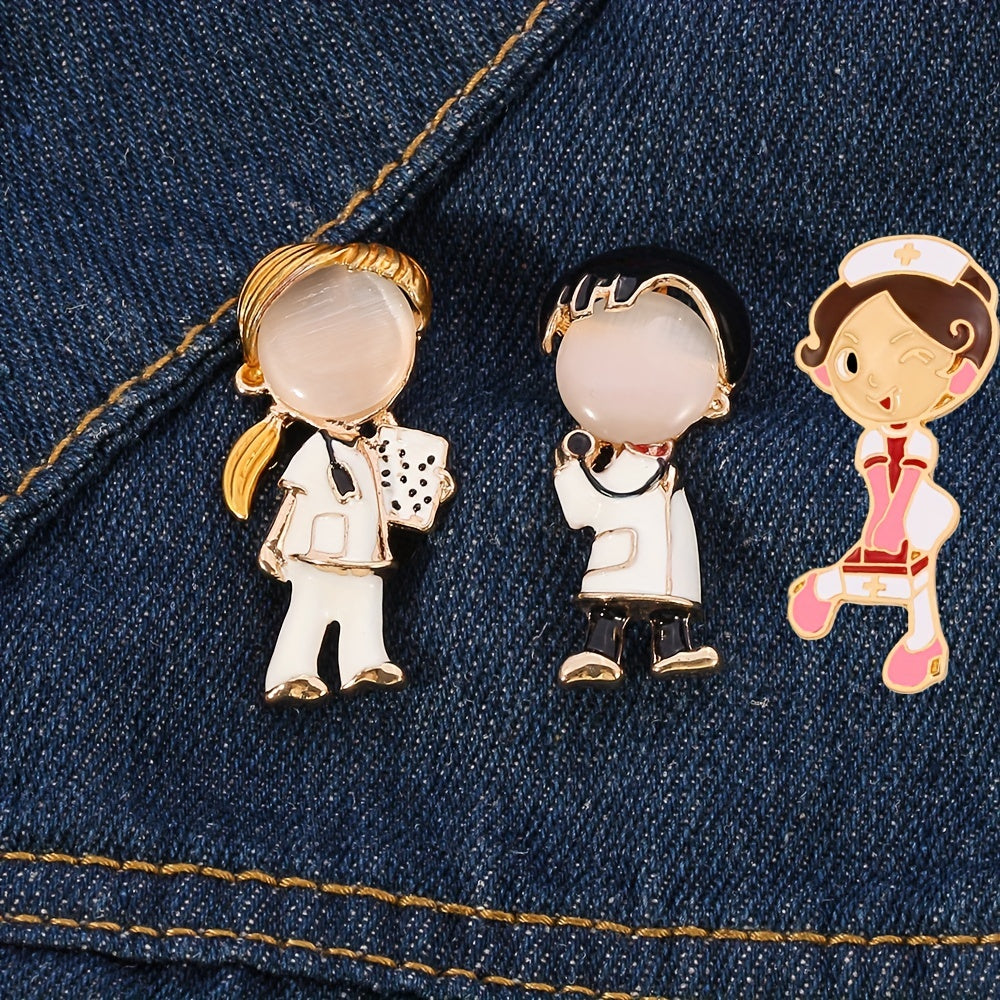 Cartoon Couple Boy Girl Brooch Nurse Pin for Sweater