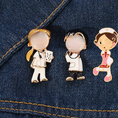 Cartoon Couple Boy Girl Brooch Nurse Pin for Sweater