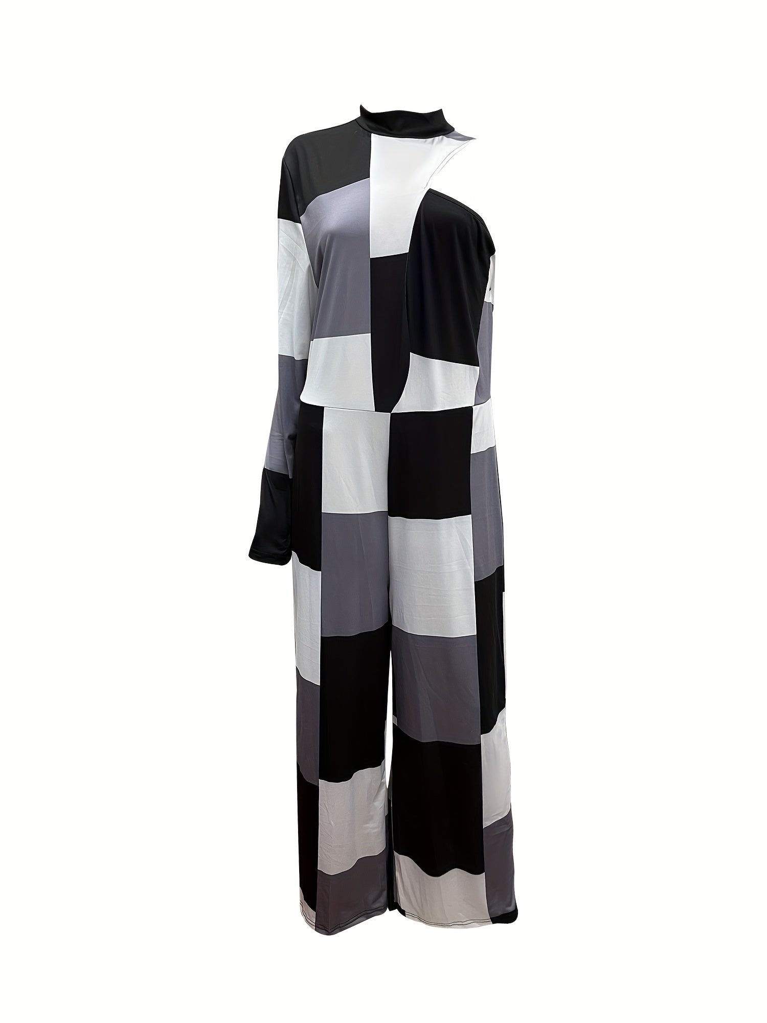  Colorblock Grid Print Jumpsuit