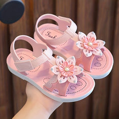 Girls Flower Open Toe Hook And Loop Sandals Non Slip Princess Shoes For Kids