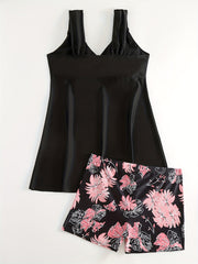  Modest Tankini Set Women's Plus Floral Print V Neck Swimsuit