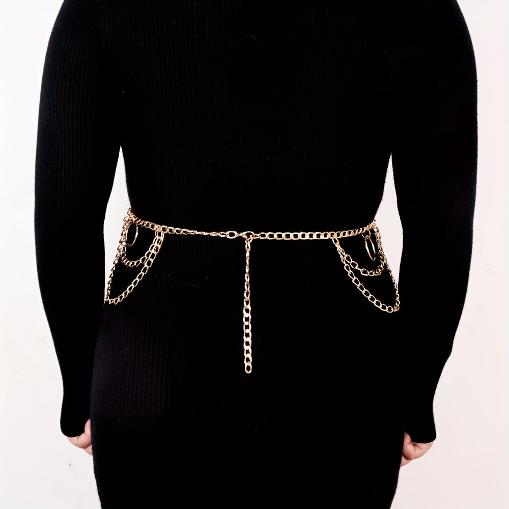  Layered Waist Chain Metal Tassel Dress Girdle for Women