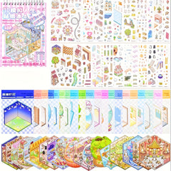 56pcs 3D Life Stickers DIY House Decals Self Adhesive Scenes for Scrapbook