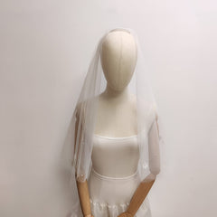 JOANSHRINE Double Layer Bridal Veil Vintage Floral Embellishment