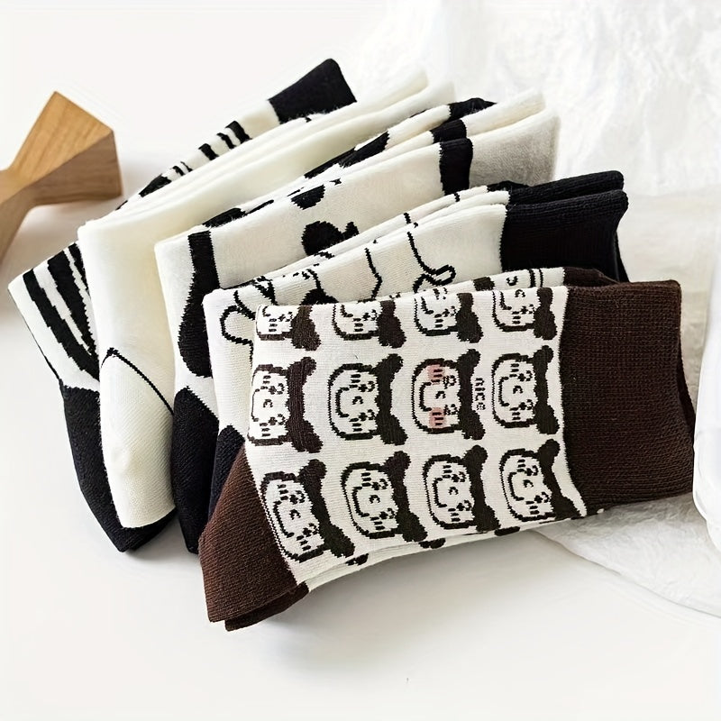5 Pairs Cartoon Print Socks Comfy & Mid Tube Socks Women's Stockings