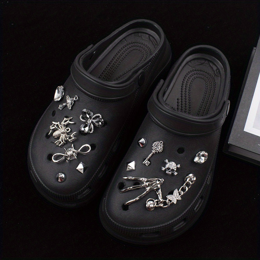 Dark Punk Hole Shoe Accessories Rhinestone Spider Shoe Flower Accessories