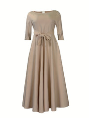  Women's Solid Half Sleeve Round Neck Dress