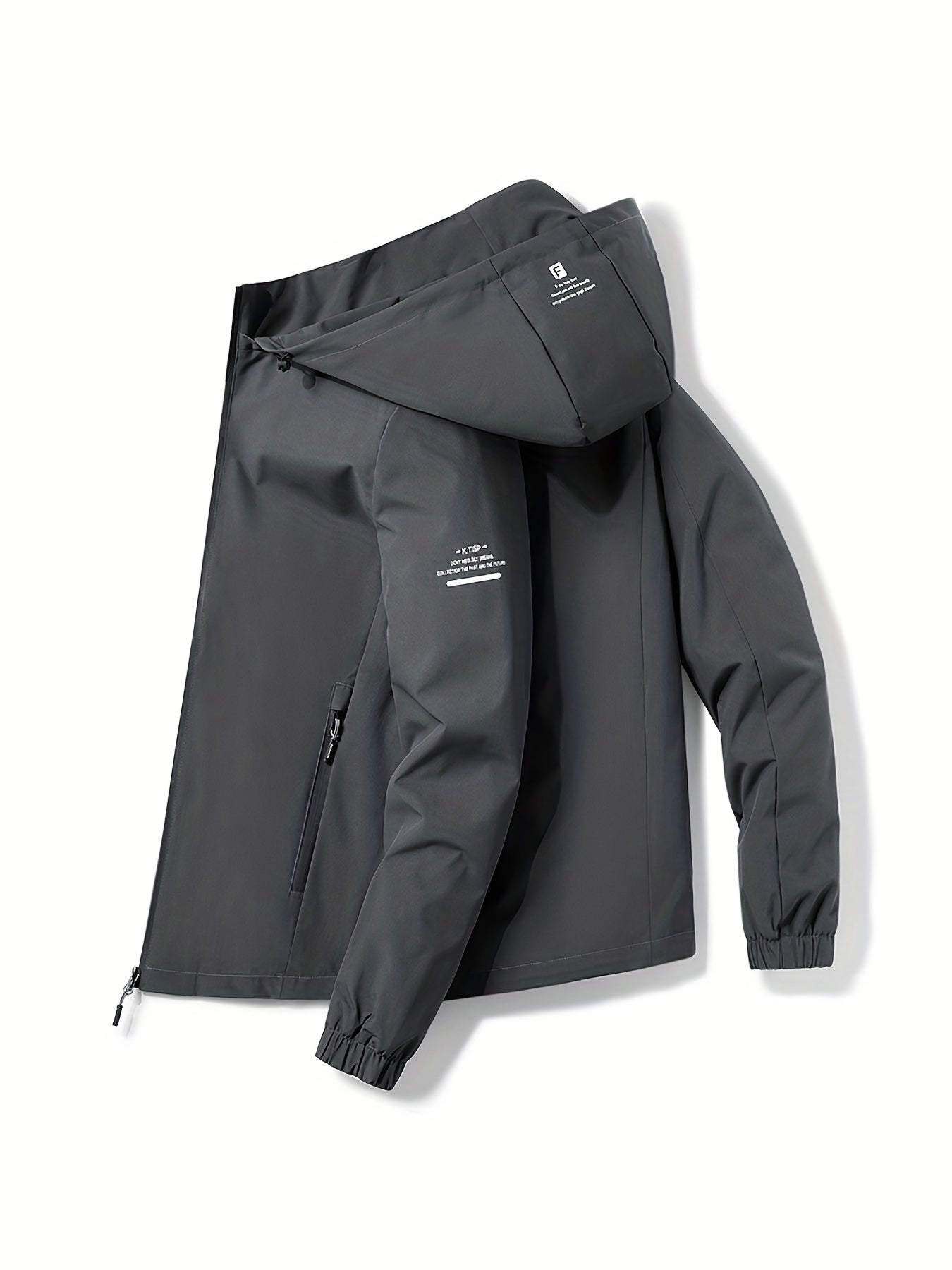 Windbreaker Jacket w/ Detachable Hood Men's Casual Zipper Coat