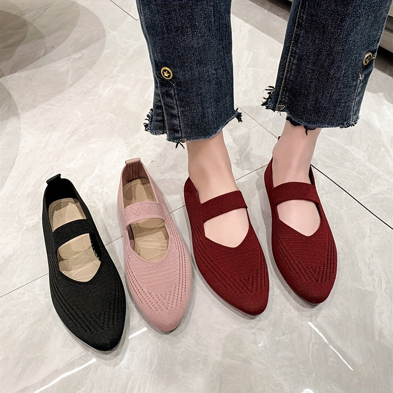 Women's Knitted Slip On Mary Jane Soft Sole Walking Flats