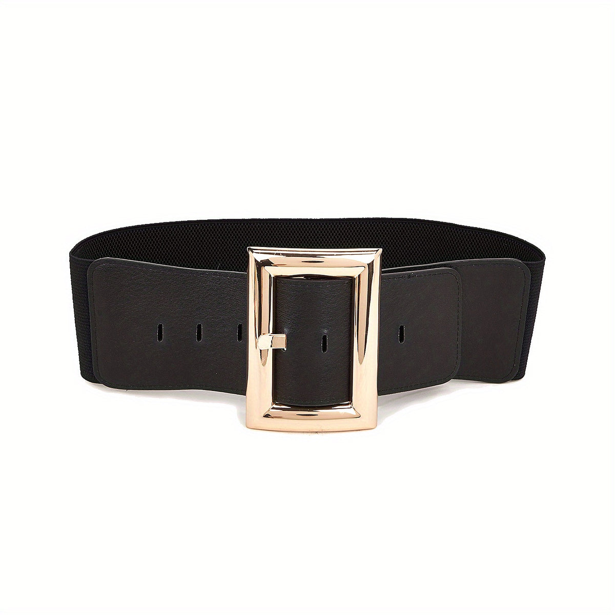 Wide Elastic Waistband Rectangular Buckle Belt for Women Dress Coat