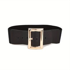 Wide Elastic Waistband Rectangular Buckle Belt for Women Dress Coat