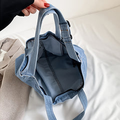 Casual Denim Shoulder Bag Large Capacity for Work Shopping