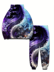 Sea Wave 3d Print Men's 2pcs Hoodie & Sweatpants Set for Autumn Winter