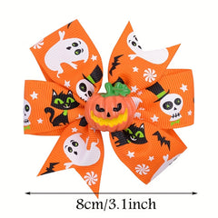 5pcs Pumpkin Skull Bow Hair Clip Halloween Hair Decoration