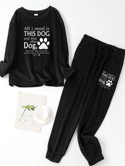  Lounge Set Women's Slogan Print Fleece Top & Joggers Pajamas