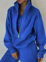 Casual Matching Two piece Set Zip Up Sweatshirt & Solid Sweatpants