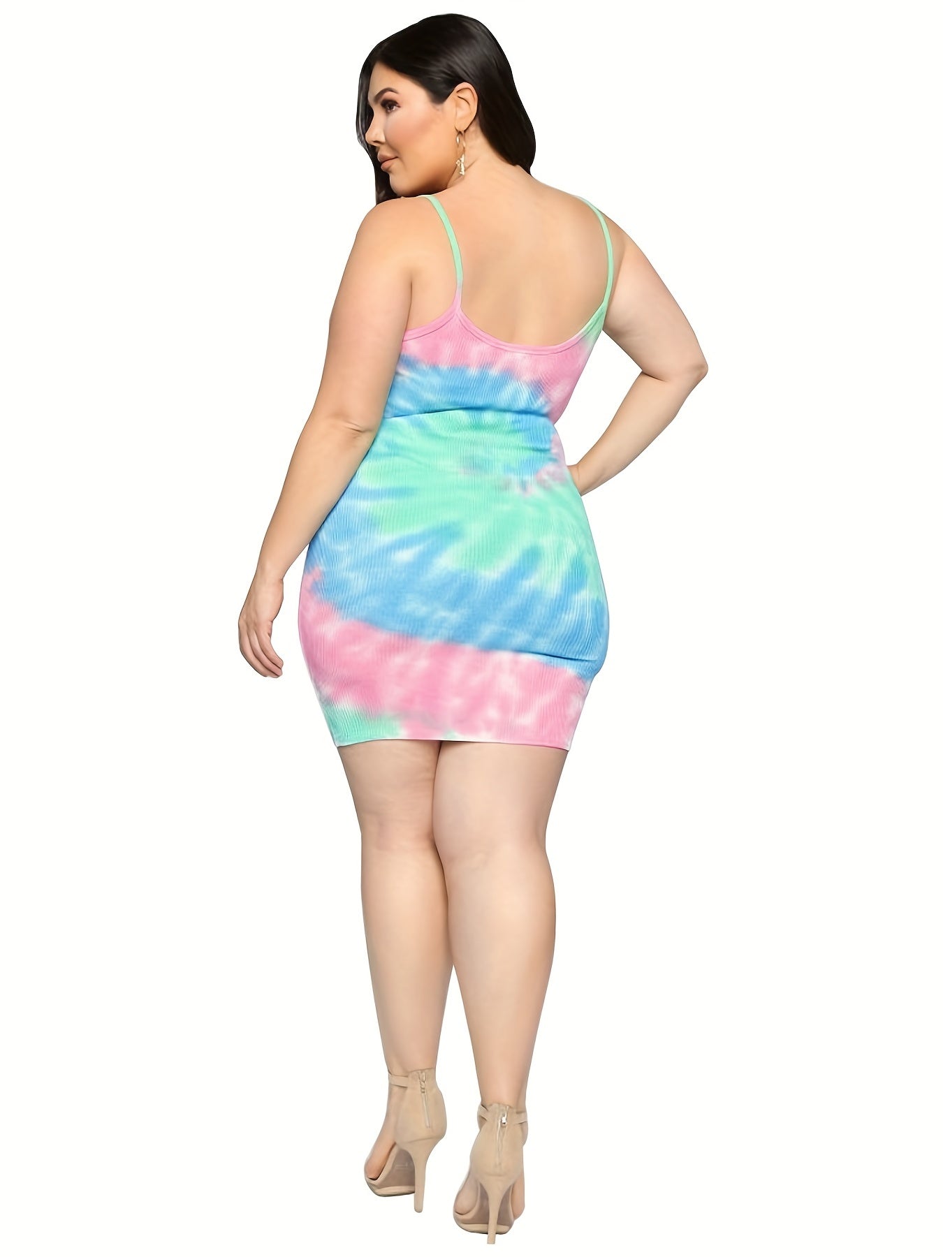  Tie Dye Cami Dress Round Neck Stretch Slim Fit Mini Summer Dress