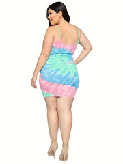  Tie Dye Cami Dress Round Neck Stretch Slim Fit Mini Summer Dress