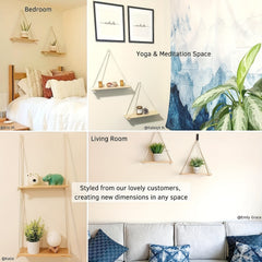 Wooden Macrame Rope Shelf Natural Light Reclaimed W