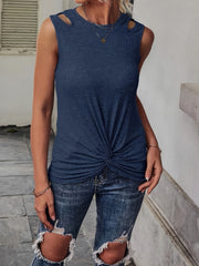 Knot Front Cut Out Tank Top Sleeveless Casual Solid Tank Top