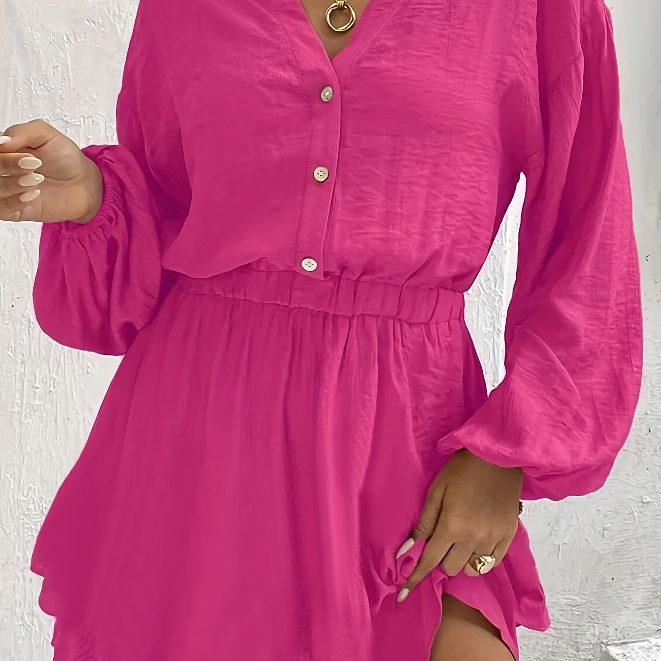  Solid Lantern Sleeve Mini Dress