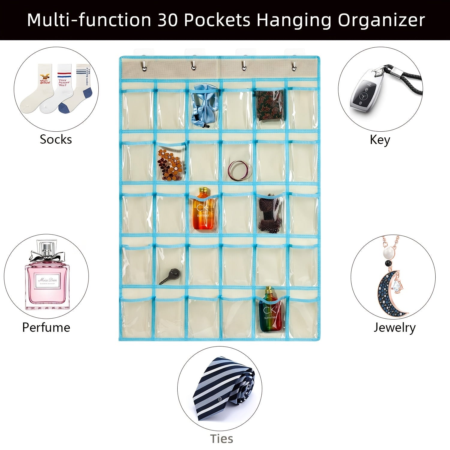 Classroom Cellphone & Calculator Organizer with Hanging Hooks & Number Stickers