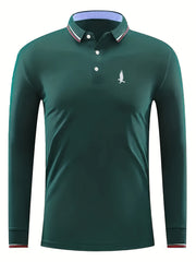 Eagle Pattern Men's Casual Long Sleeve Polo Shirt