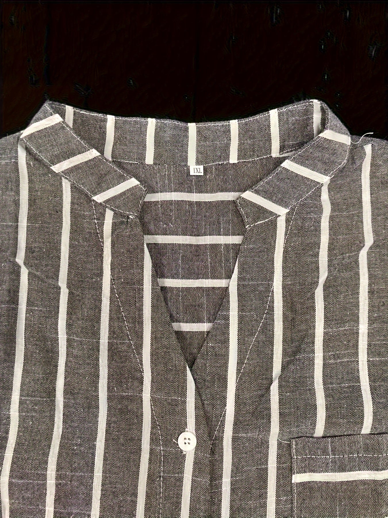  Stripe Print Button Up Roll Up Sleeve V Neck Blouse