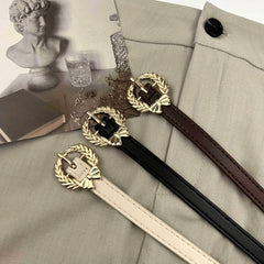 Bowknot Leaf Buckle Thin Belt PU Leather Waist Belt for Women